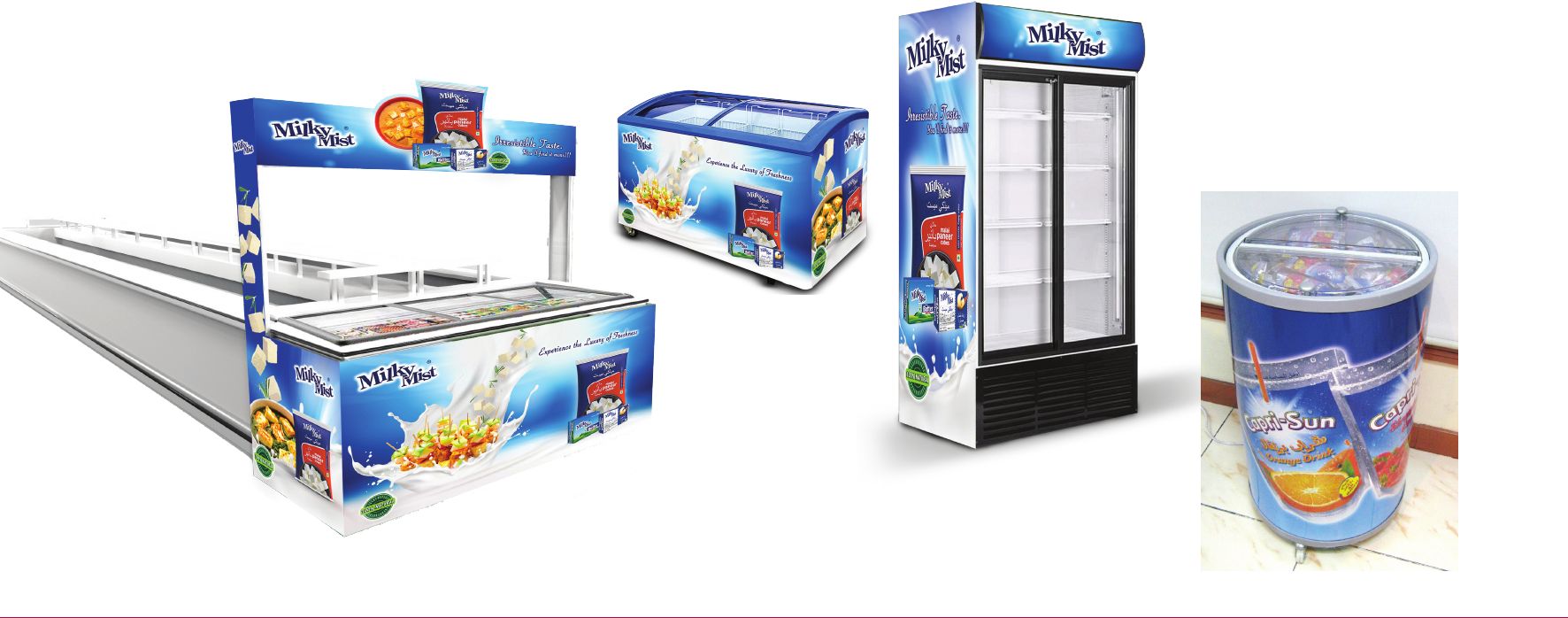 Branded freezers and chillers for Milky Mist and a Capri-Sun drinks cooler
